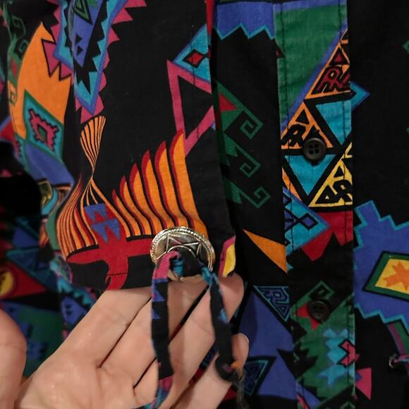 Frontier Series Cotton Western Aztec Print Womens Medium Long Sleeve Shirt - Picture 7 of 8